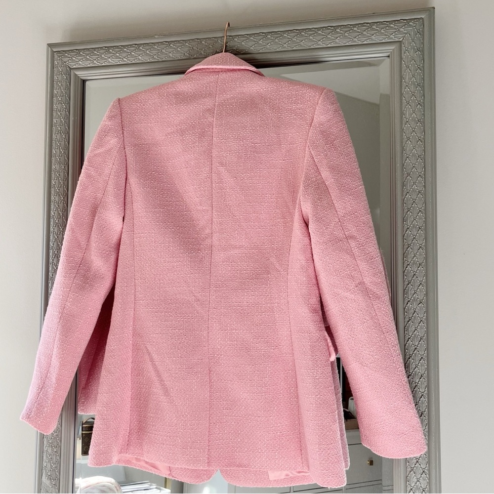 NWT SAKS Endless Rose Tweed Single Breast Blazer Pink Size Small - Picture 5 of 12